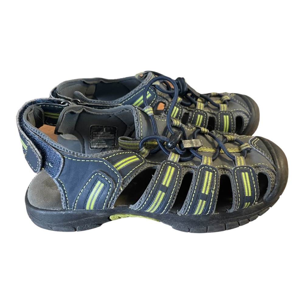 Khombu Dillon Hook n Loop All Terrain Sandal Youth Boys SIZE 1 Gray Neon Black